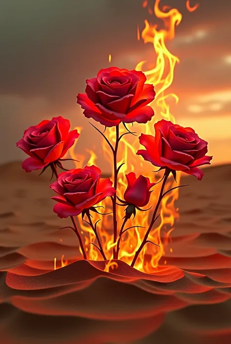 Burning red roses on the sahara