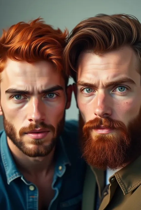 2 young man with beard and red hair with defined face and strong expression