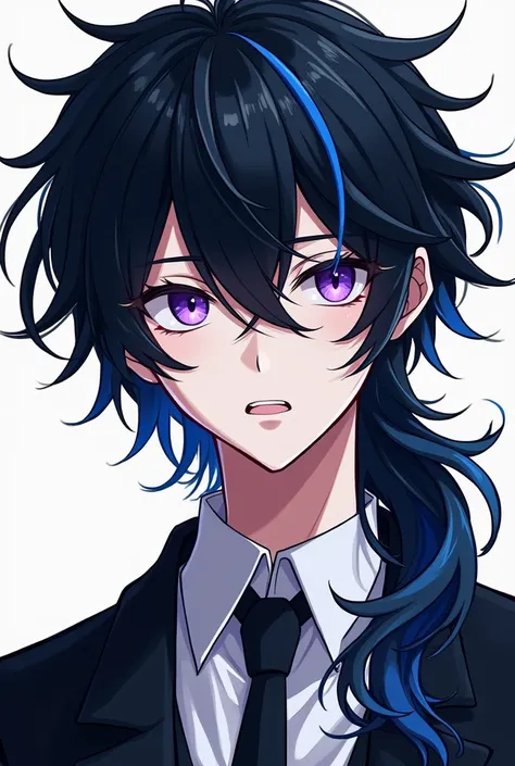 ((Best Quality)), ((masterpiece)), (detailed)、Mini character、male、Black Hair、Hair tips are blue、Purple Eyes、cool、Anime Style、Hand-drawn pictures