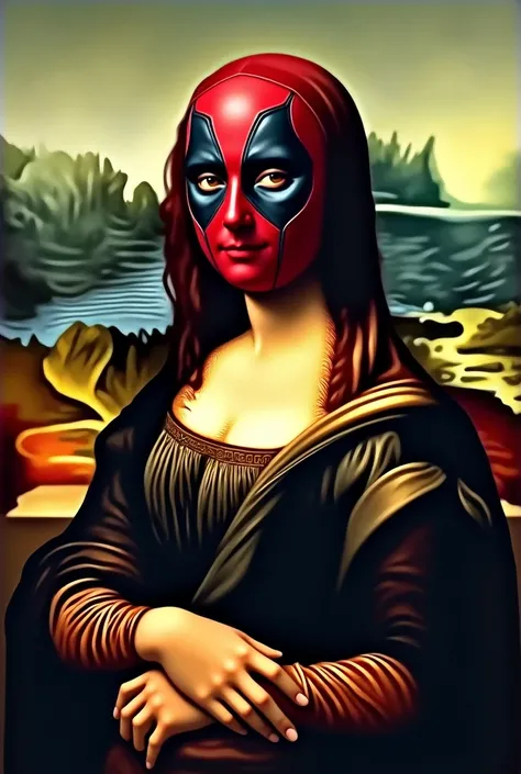 Create a image Deadpool but monalisa panting and Deadpool face