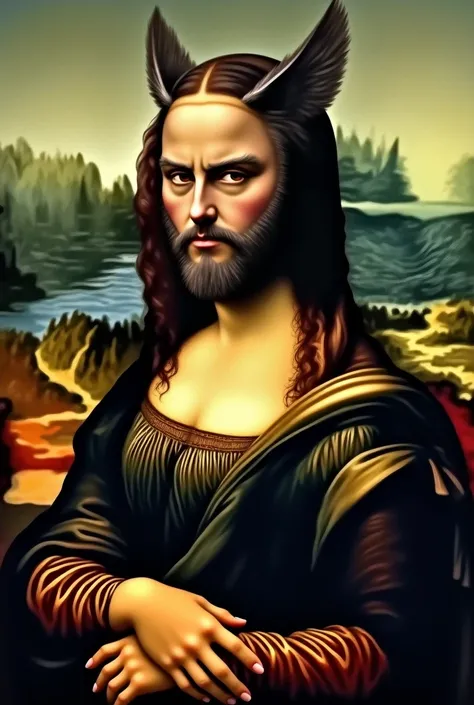 Create a image monalisa panting but add wolverine face