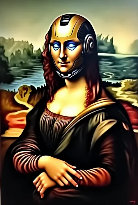 Create a image monalisa panting but add ironman face