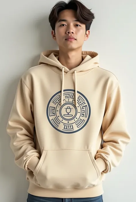 These is cloth which we got so please make a simple design from front side so these looks like electronic and communication branch merge beige hoodie keep some space for logo which is in circle of our college 