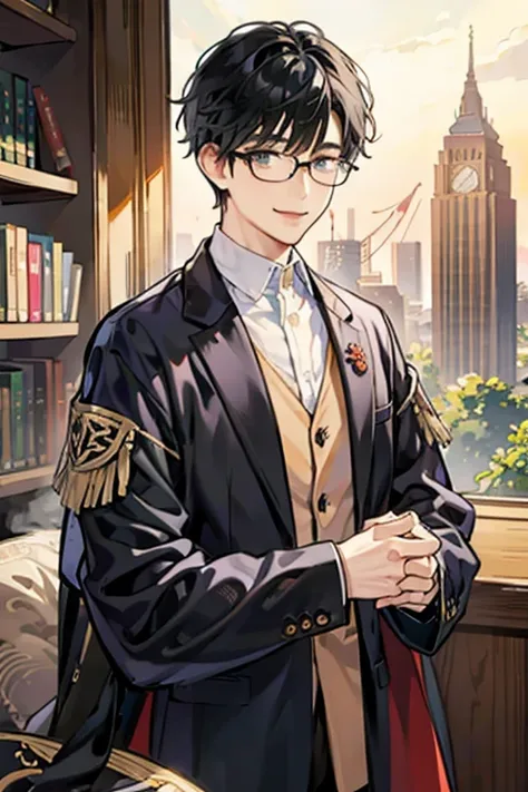 Glasses、male、Black Hair、Books、smile