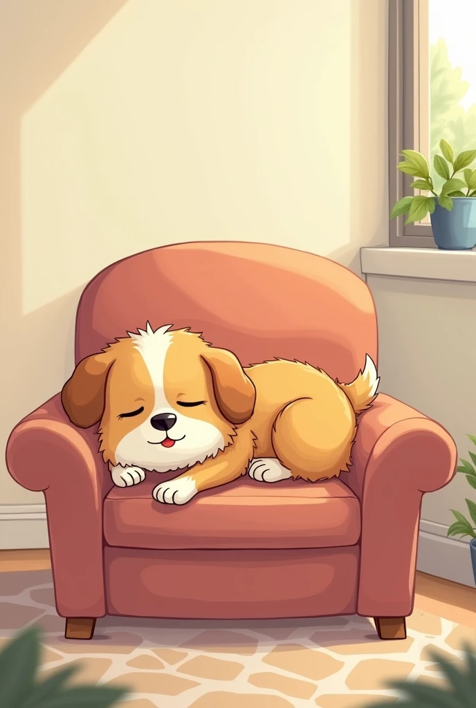 Illustration of a cartoon dog sleeping on the chair 