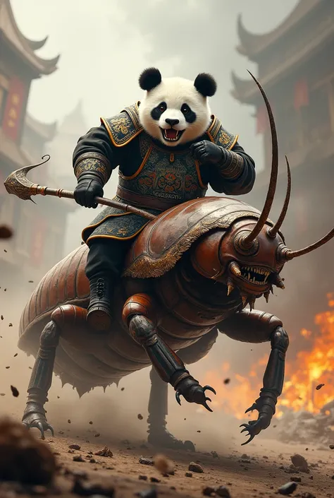 Panda riding a cockroach, fighting in the Three Kingdoms era 