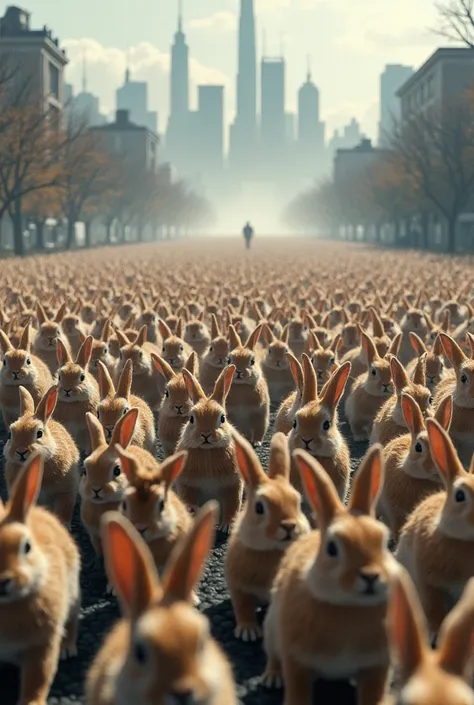 A tsunami of rabbits heading towards the city