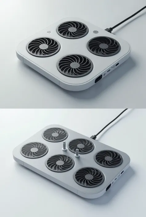 make a charging pad that has holes same shape as mini portable fan, it have solar and usb C charging port