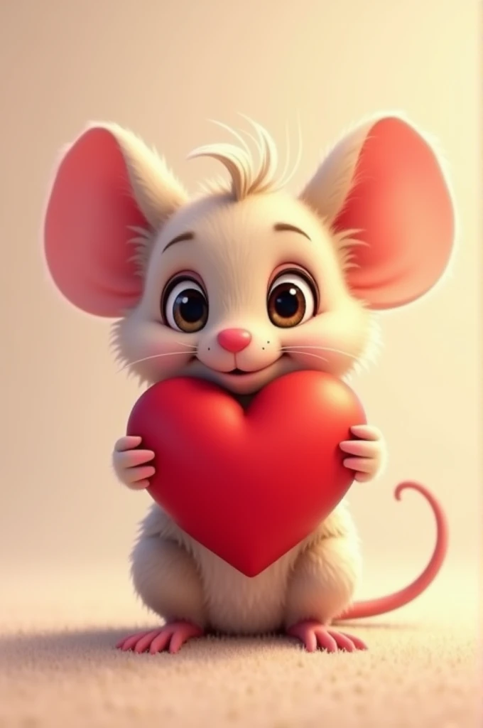 A small cute animated mice baby having red heart in its hands 