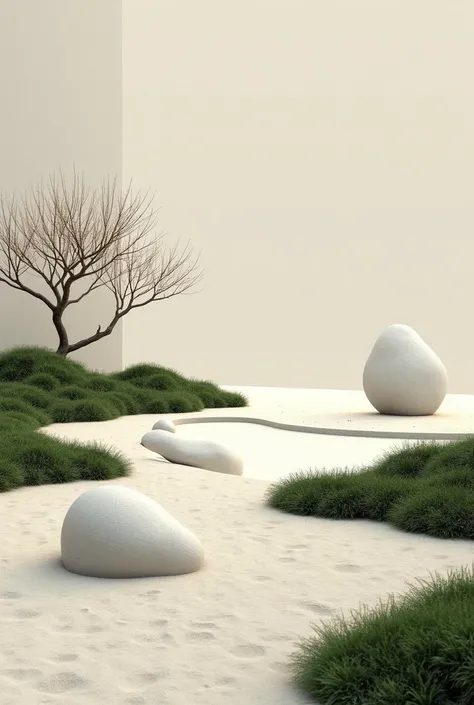 Minimalist, Japanese Garden, stone garden, Sand grain, Dry Landscape, moss, White Stone, Flowing Water, Simple Beauty, Zen Spirit