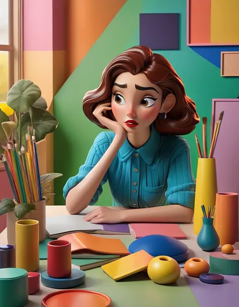 A scene focused on the importance of being aware of surrounding colors. Various colored items are arranged, and people are depicted learning about how each color can influence their mood and atmosphere. Their expressions show interest and understanding.