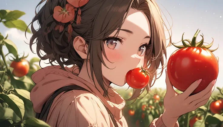 Girl eating tomato