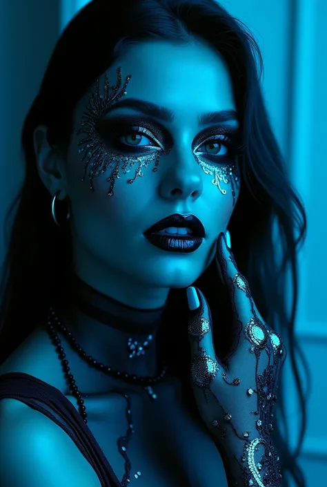 create makeup items in black and cyan tone