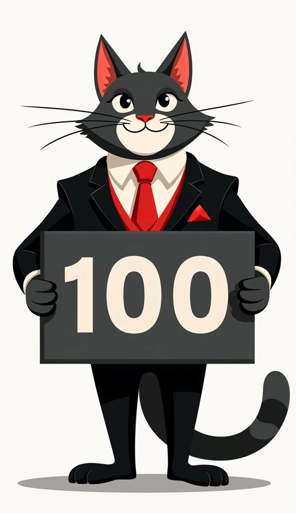 Youtube cat in black and red suit holding 100 million sign 