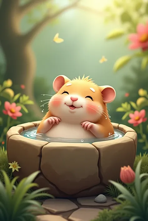 Hamster is in the open-air bath