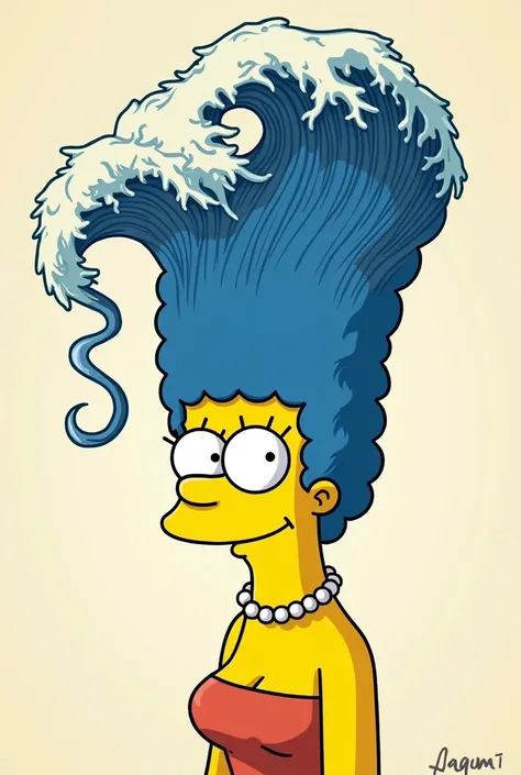 Dessines moi Marge Simpson avec ses cheveux en forme de la Vague dHokusai