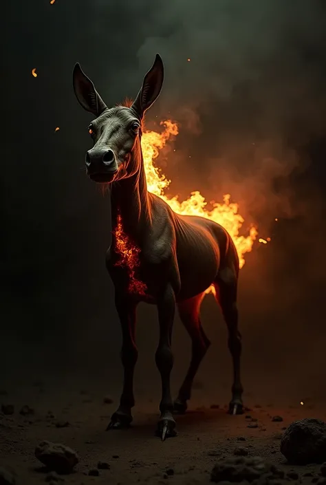 Mule with its head ripped off and fire coming out of its neck 