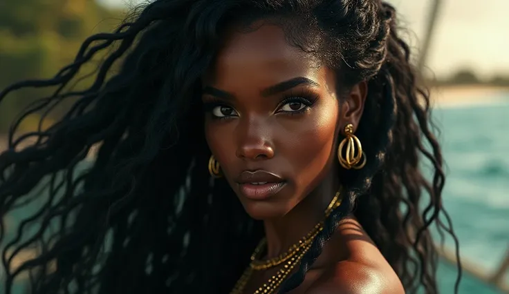 from pirates of the Caribbean photo of a gorgeous black woman, dark-skinned goddess