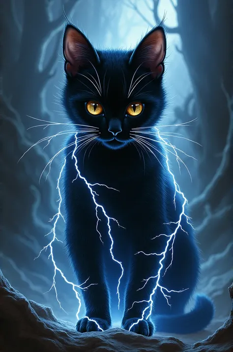 manages a black cat, lightning all over the body