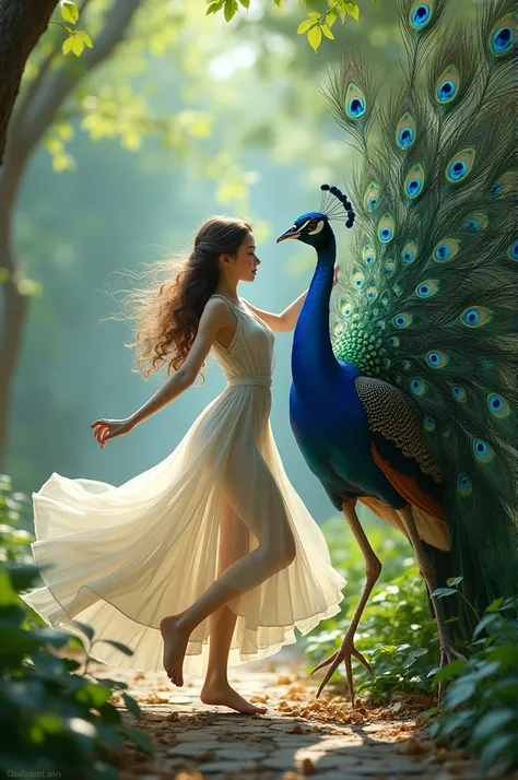 Girl dancing with peacock