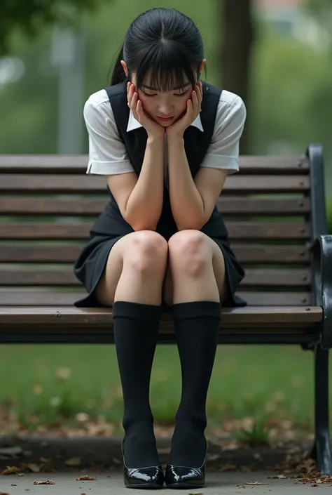 (Photorealism:1.2), Japanese girl suppressing her urges、39;Thick legs, １Woman in uniform, 39;Office worker business uniform、Crying face and stomach ache、She is sitting on the toilet seat、Please spread your legs a little。I can&#39;t hold my poop、And I pee a...