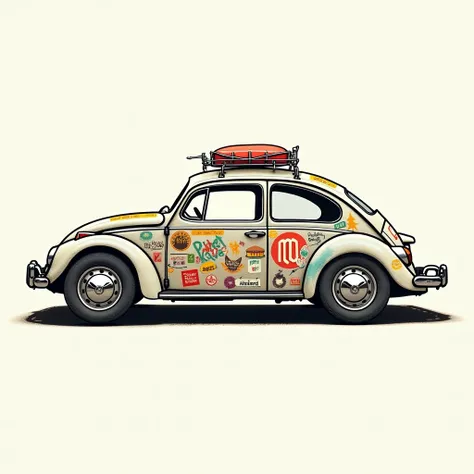 Beetle car side drawing, stickers