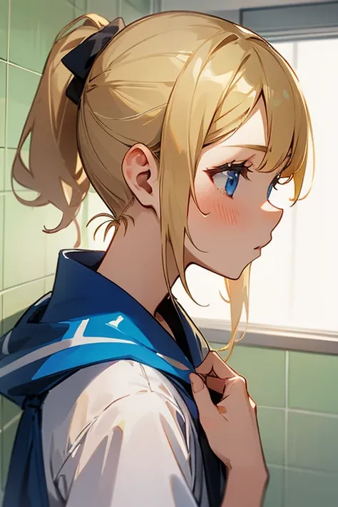 girl（）is taking a shower、Blonde ponytail