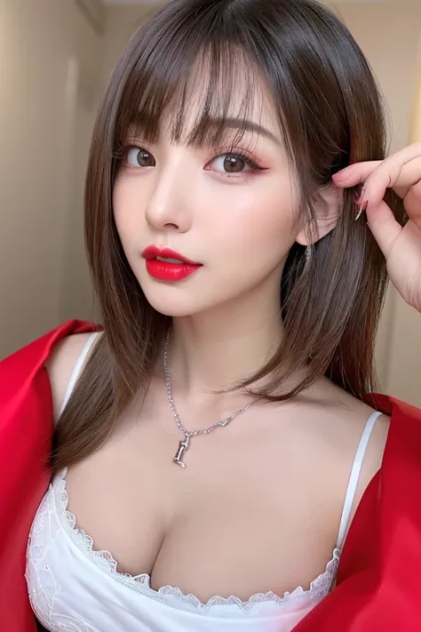 (Best Quality、Tabletop、8k、Best image quality、Award-winning works)、(One Girl, :1.3)、(Casual Outfits:1.2)、(Red eyeshadow:1.2)、Perfect Makeup、Long eyelashes、Ultra-high definition sparkling eyes、Ultra HD Hair、Ultra-high resolution glossy lips、Ultra High Resolu...