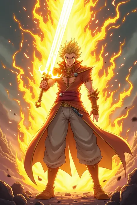 anime character with gold energy sword