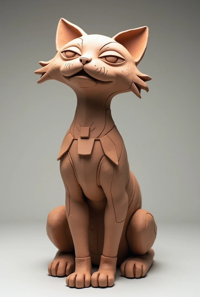 Very abstract cat sculpture made of clay