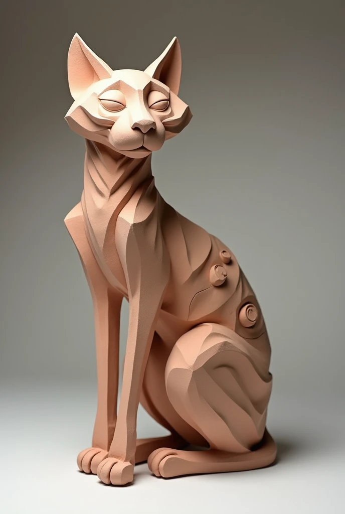 Very abstract cat sculpture made of clay