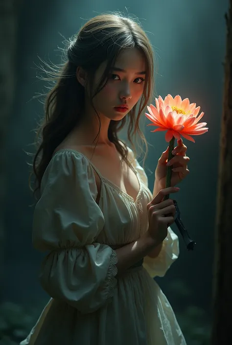 Girl with knife and flower 