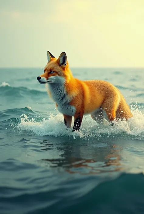 manages a golden fox within the sea