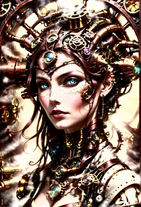 Full boddy pose, woman with and a stunningly gorgeous face, beautiful steampunk priestess, portrait of a steampunk queen, beutiful girl steampunk, steampunk - girl, steampunk girl, steampunk robotic elvish queen, seductive strampunk dark fantasy, beautiful...