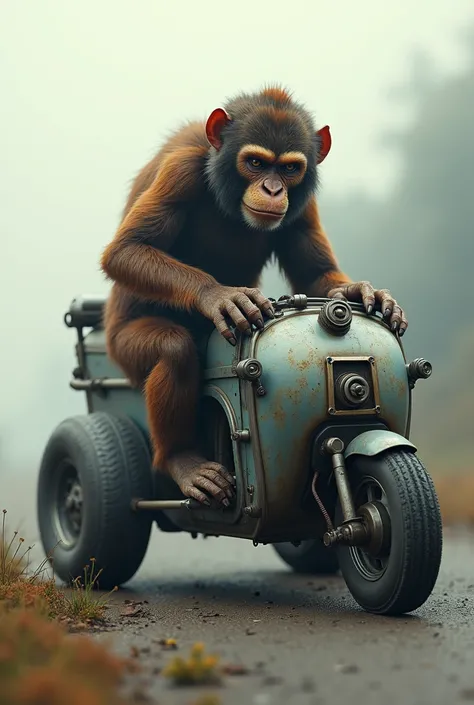 Generate a hybrid image of a monkey and a car trailer 