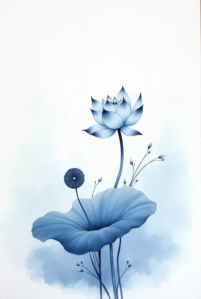 Lotus painting in Chinese ink and wash for blue and white porcelain