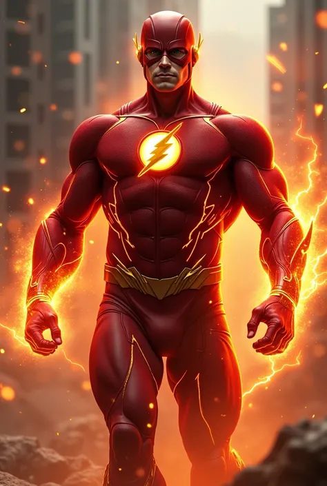 The fusion of super mam and flash with huge big muscles and flash costume