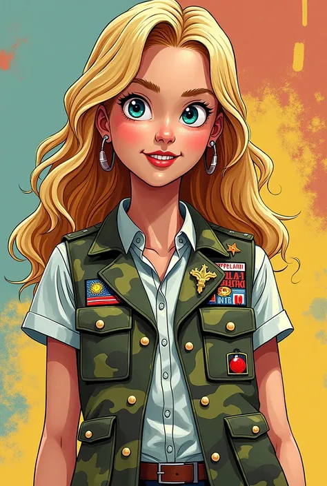 Jenny from Forrest Gump with a comic style military vest
