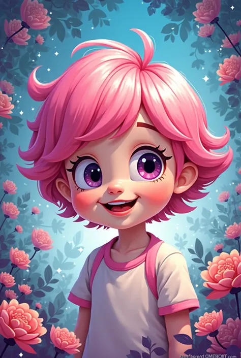  short pink hair child Disney pixel style poster 