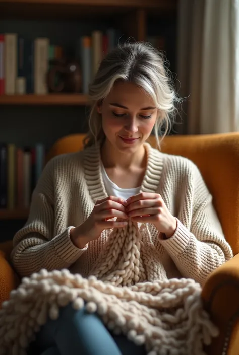 Woman crocheting