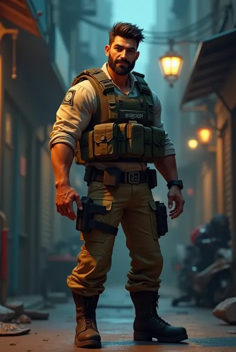 In cinematic 3D realistic cartoon style."Raghav, still in his tactical outfit, with a look of urgency on his face."