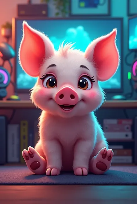 Create a gamer pig with kitty ears 