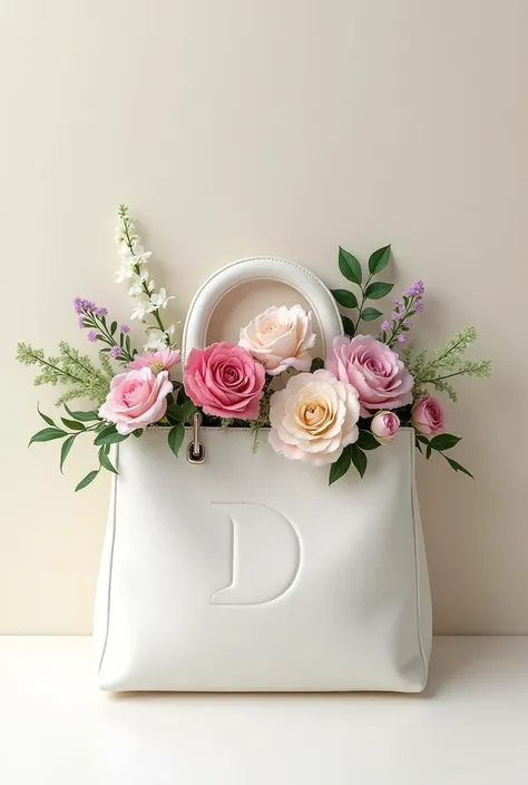 Create a white Dior bag with flowers