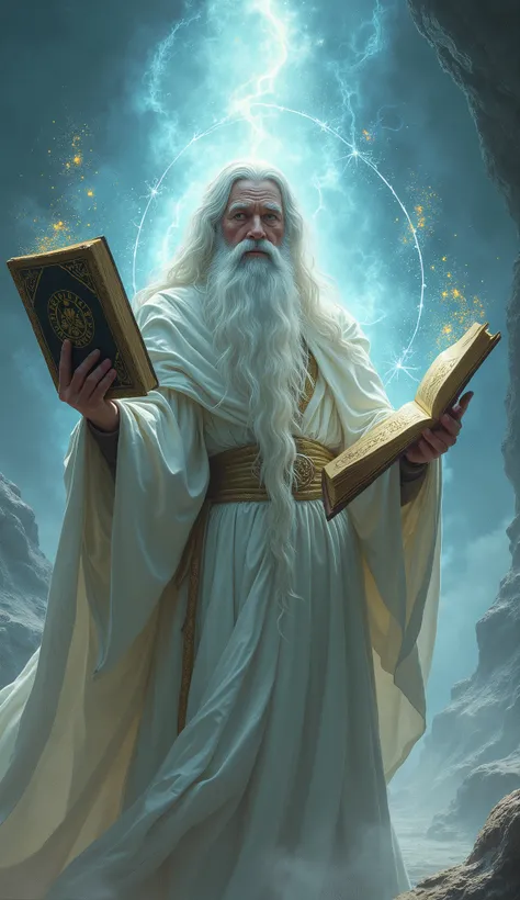 A prophecy about a white sorcerer with spell book