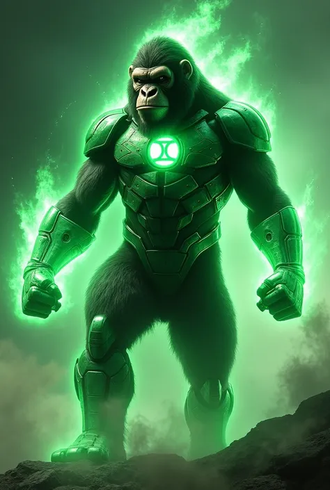 an anthropomorphic ape, Green Lantern Corps member in space,full green plasma coated the armor, mechanical Armor, robot energy constructs,proportional body, golden ratio, dramatic lighting, cinematic composition, hyperrealistic, digital painting, dramatic ...