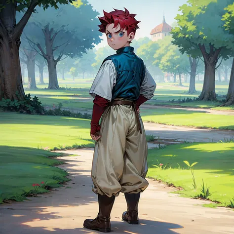 solo character, full body version, kid boy, very fat, blue eyes, red color hair, undercut hair, casual clothing, white color clo...