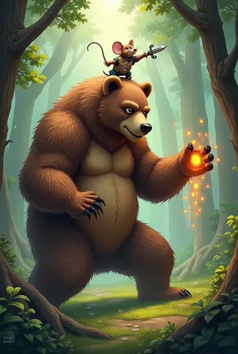 A bear with a mouse, im Ring, fights and loses