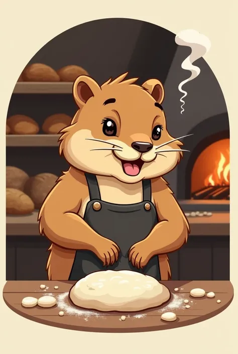 a logo of a groundhog making bread