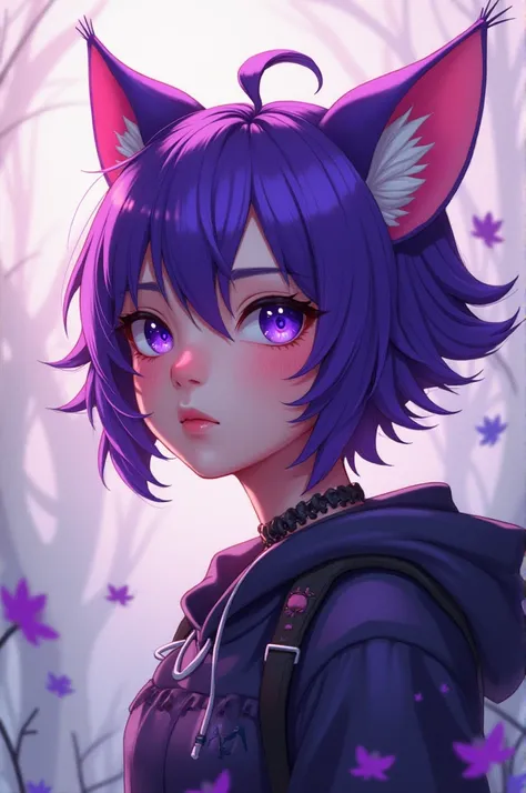 Draw me a 2d purple hair with cat ear
