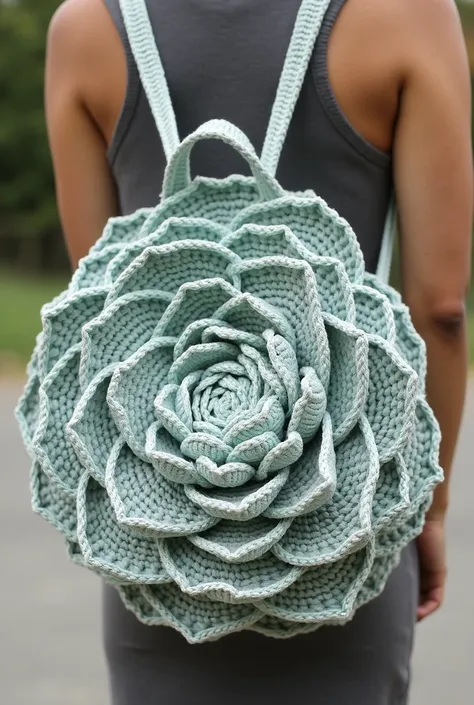 Crochet bag or backpack in the shape of a flat open lotus flower
 